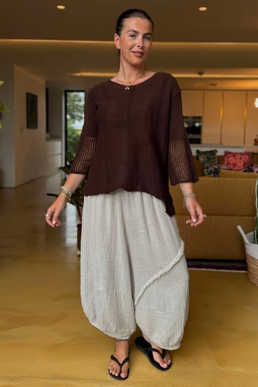 Made in Italy Cotton Blend Knit Top Chocolate /9 =